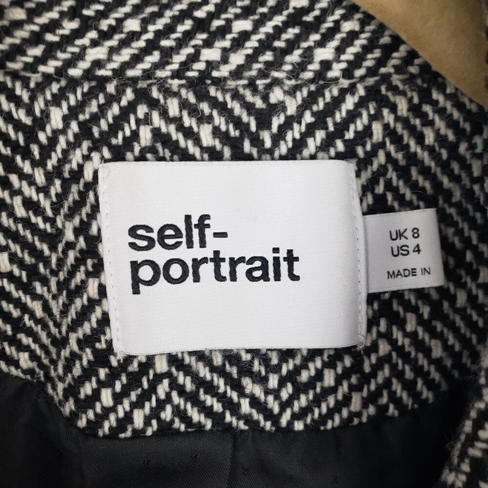 Self Portrait Black Herringbone Tweed Blazer Jacket Jewel 3-Button Womens Us 4 View 5